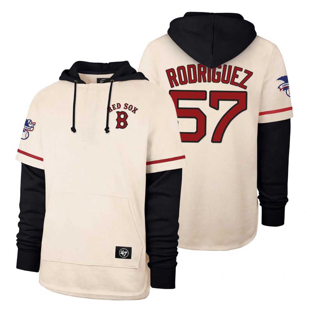 Men Boston Red Sox #57 Rodriguez Cream 2021 Pullover Hoodie MLB Jersey